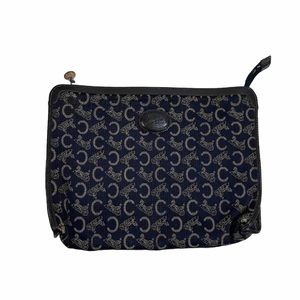CELINE Clutch Bag C Macadam Blue Logo Carriage Cloth Nylon Leather Purse